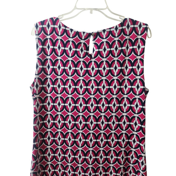 Liz Claiborne Geometric Pattern Dress Navy, Pink and White Size Large - Picture 2 of 9